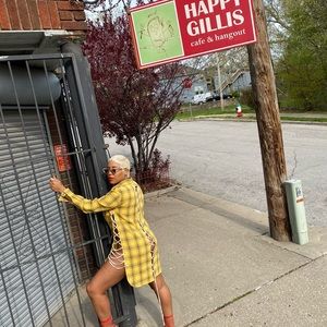 Yellow plaid tie up dress